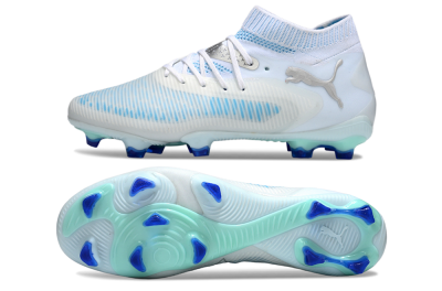 Men's Puma Future 8 Ultimate FG Firm Ground Low-Tops Football Boots - White/Blue/Silver