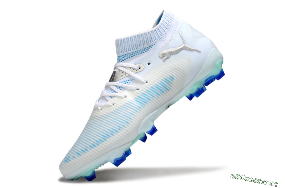 Men's Puma Future 8 Ultimate FG Firm Ground Low-Tops Football Boots - White/Blue/Silver 5