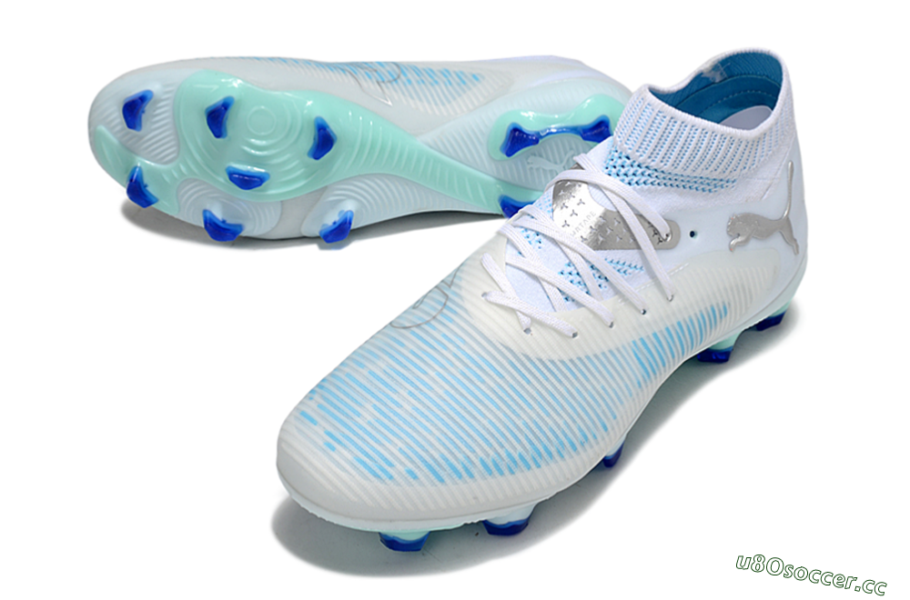 Men's Puma Future 8 Ultimate FG Firm Ground Low-Tops Football Boots - White/Blue/Silver 3