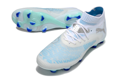 Men's Puma Future 8 Ultimate FG Firm Ground Low-Tops Football Boots - White/Blue/Silver