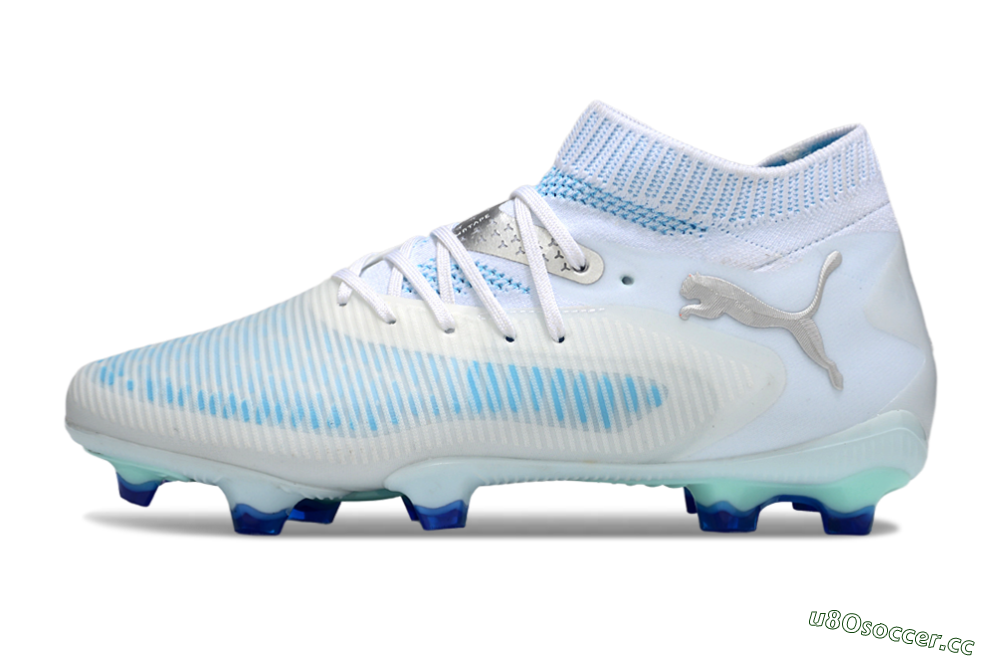 Men's Puma Future 8 Ultimate FG Firm Ground Low-Tops Football Boots - White/Blue/Silver 0