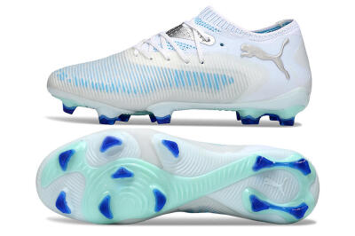 Men's Puma Future 8 Ultimate FG Firm Ground Low-Tops Football Boots - White/Blue/Silver