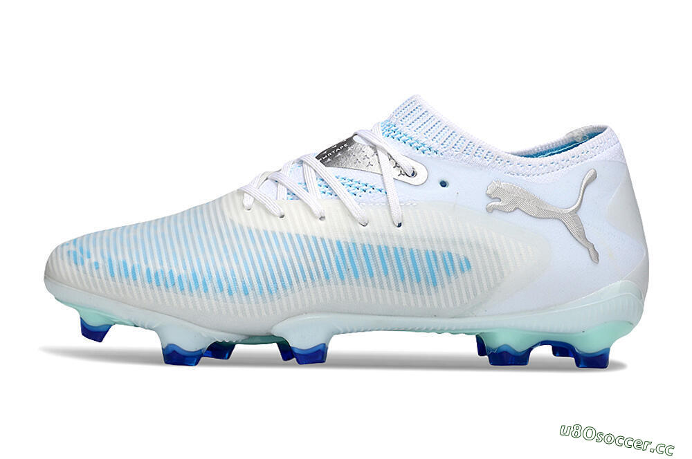 Men's Puma Future 8 Ultimate FG Firm Ground Low-Tops Football Boots - White/Blue/Silver 2