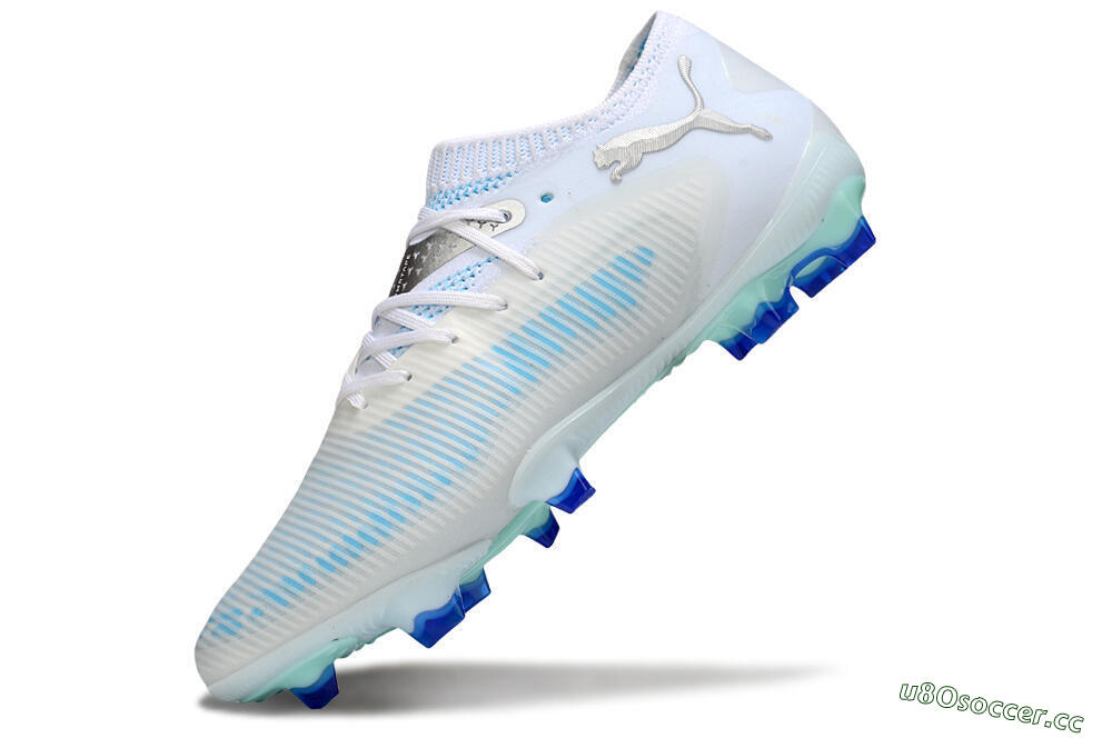 Men's Puma Future 8 Ultimate FG Firm Ground Low-Tops Football Boots - White/Blue/Silver 4