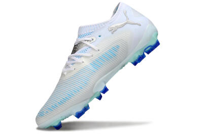 Men's Puma Future 8 Ultimate FG Firm Ground Low-Tops Football Boots - White/Blue/Silver
