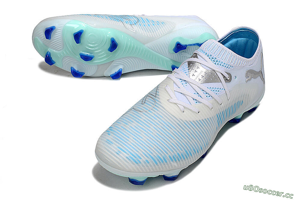 Men's Puma Future 8 Ultimate FG Firm Ground Low-Tops Football Boots - White/Blue/Silver 0