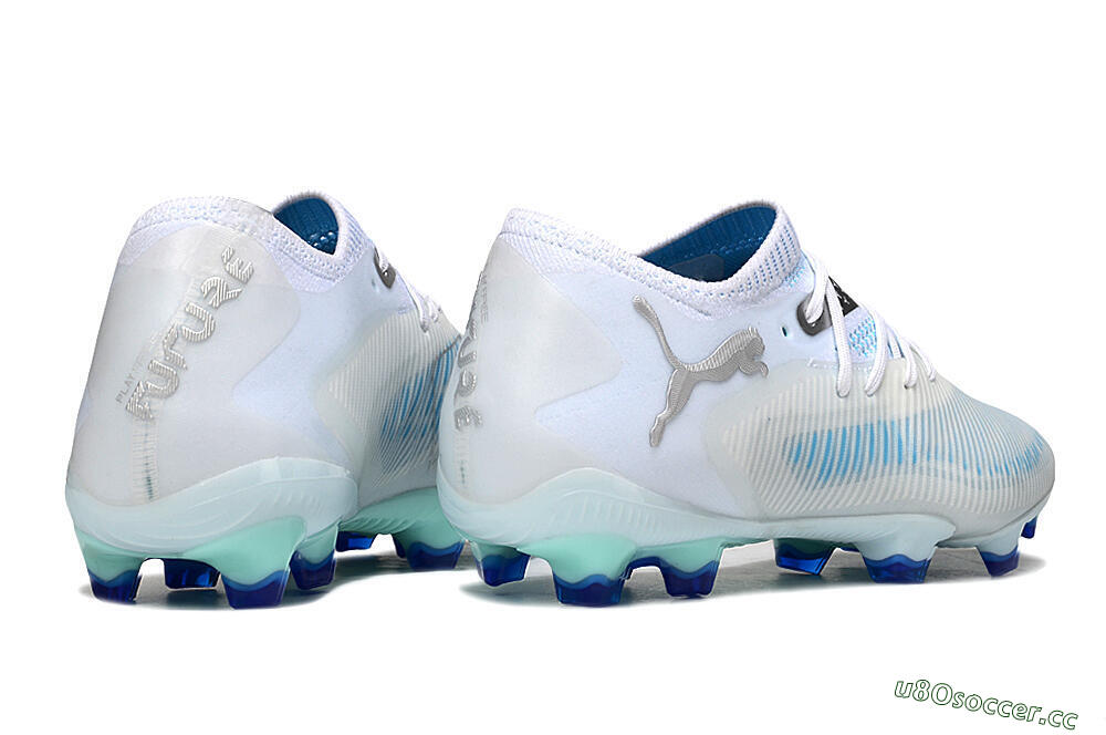 Men's Puma Future 8 Ultimate FG Firm Ground Low-Tops Football Boots - White/Blue/Silver 5