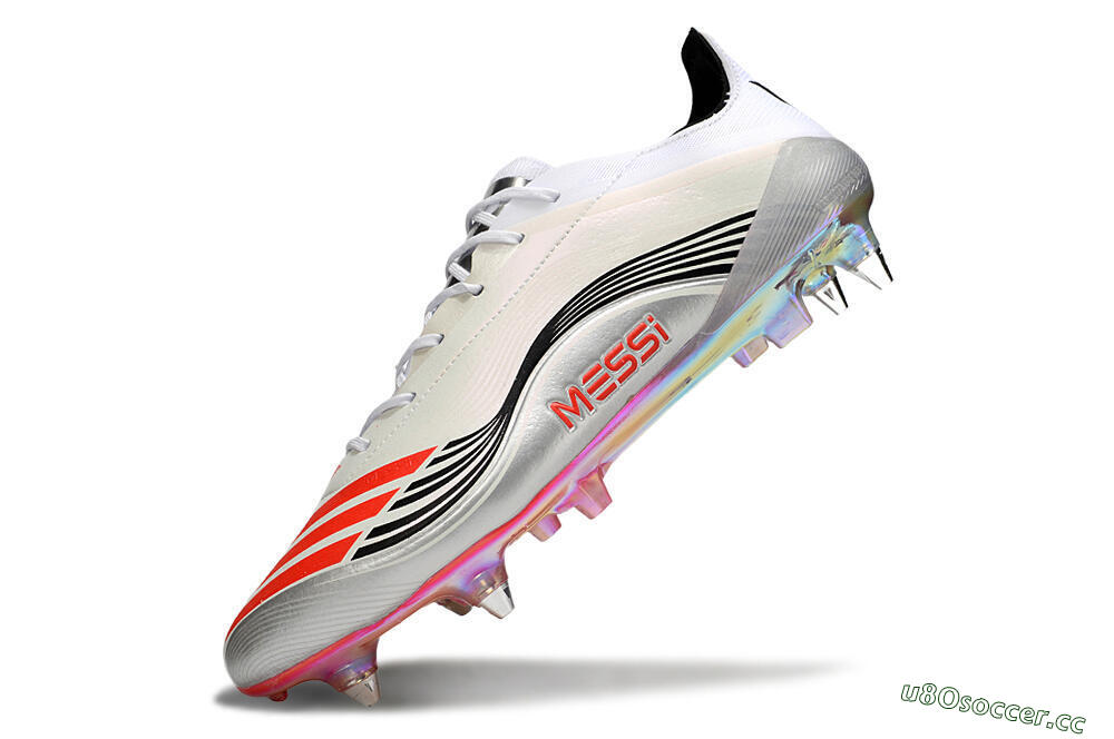 Men's Messi x Adidas Predator 25 Elite SG Soft Ground Low-Tops Football Boots - Silver/Black/Red 5