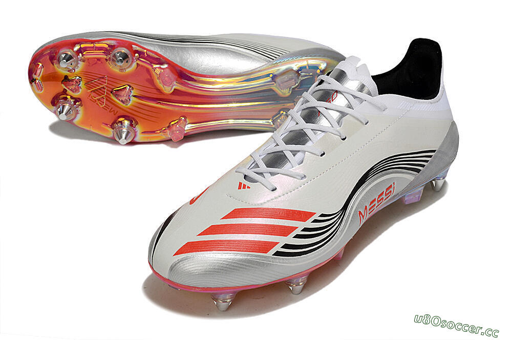 Men's Messi x Adidas Predator 25 Elite SG Soft Ground Low-Tops Football Boots - Silver/Black/Red 3