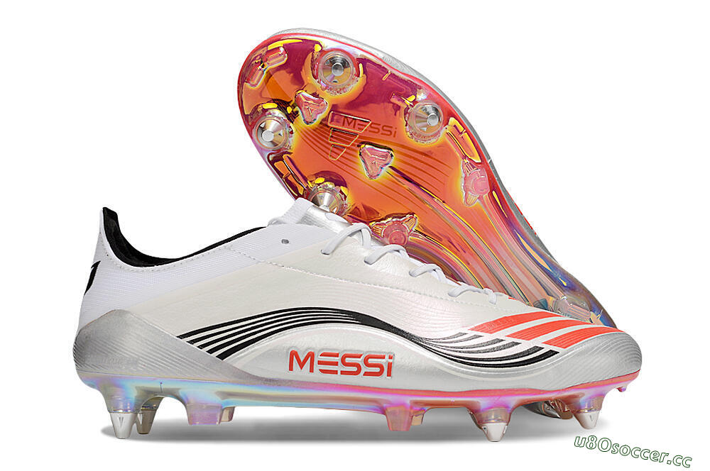 Men's Messi x Adidas Predator 25 Elite SG Soft Ground Low-Tops Football Boots - Silver/Black/Red 2