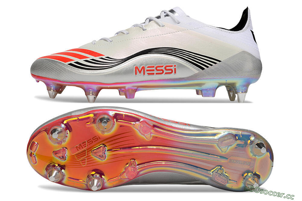Men's Messi x Adidas Predator 25 Elite SG Soft Ground Low-Tops Football Boots - Silver/Black/Red 1