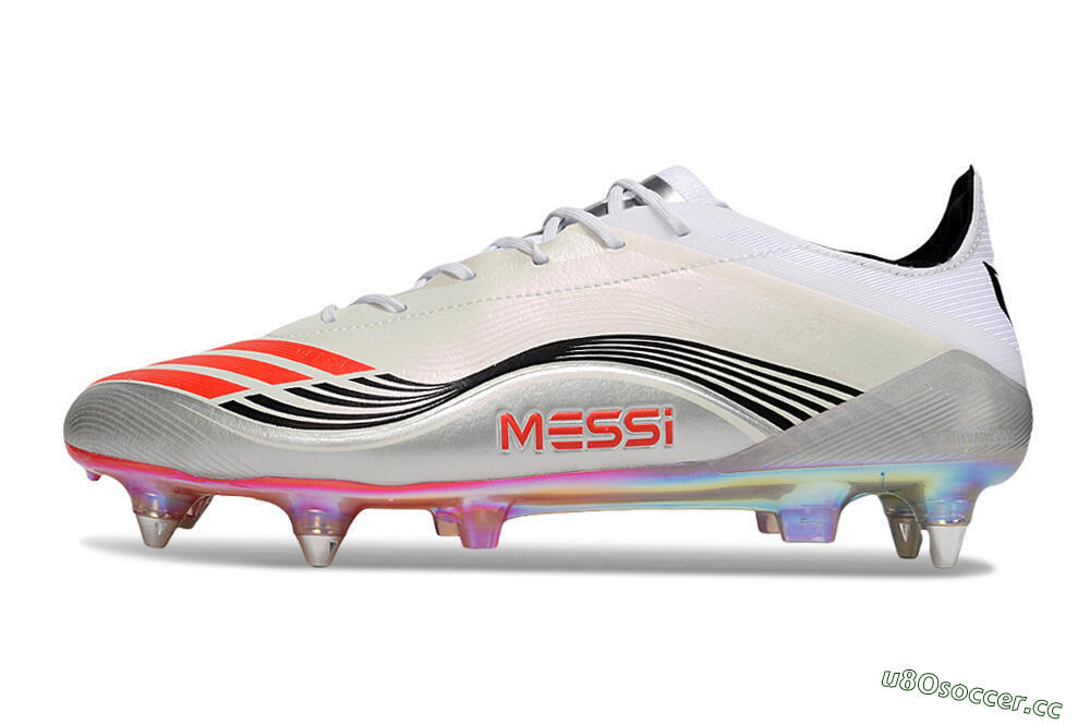 Men's Messi x Adidas Predator 25 Elite SG Soft Ground Low-Tops Football Boots - Silver/Black/Red 0