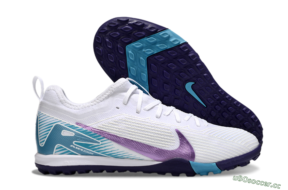 Men's Nike Air Zoom Mercurial Vapor 16 Elite TF Artificial Turf Low-Tops Football Shoes - White/Purple/Jade 2