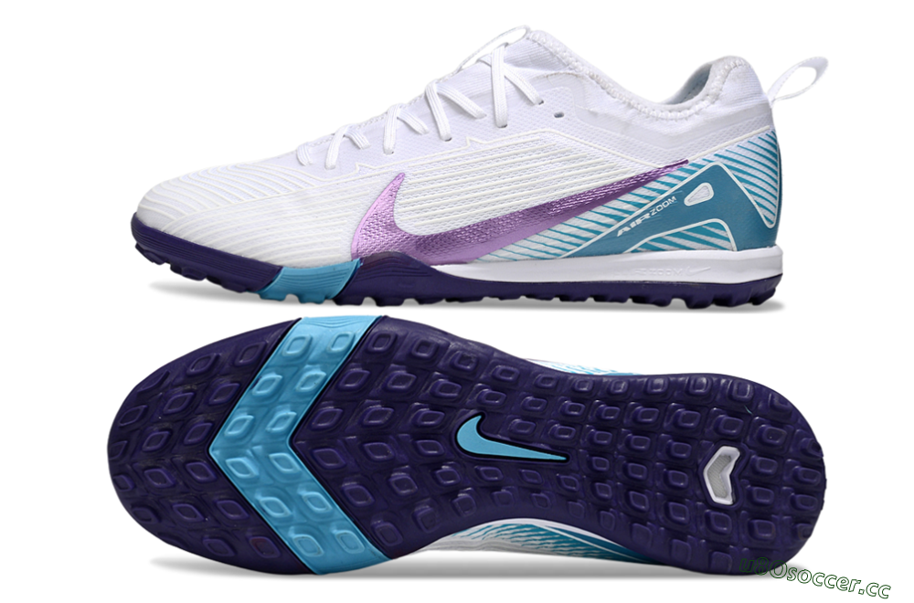 Men's Nike Air Zoom Mercurial Vapor 16 Elite TF Artificial Turf Low-Tops Football Shoes - White/Purple/Jade 1