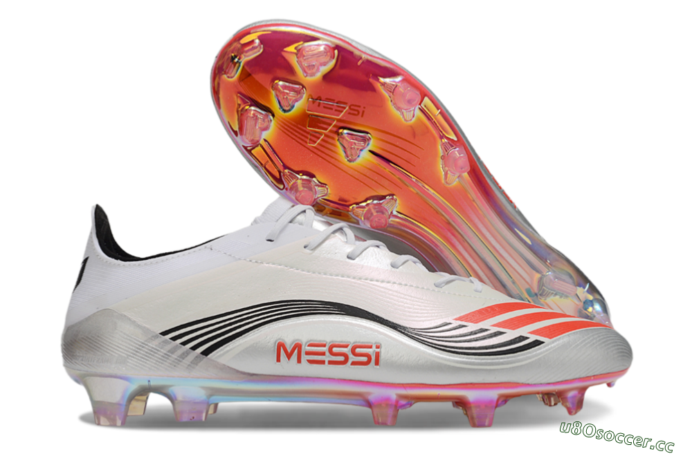 Men's Messi x Adidas Predator 25 Elite FG Firm Ground Low-Tops Football Boots - Silver/Black/Red 2