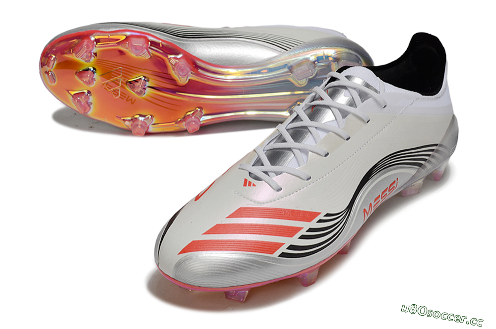 Men's Messi x Adidas Predator 25 Elite FG Firm Ground Low-Tops Football Boots - Silver/Black/Red 3
