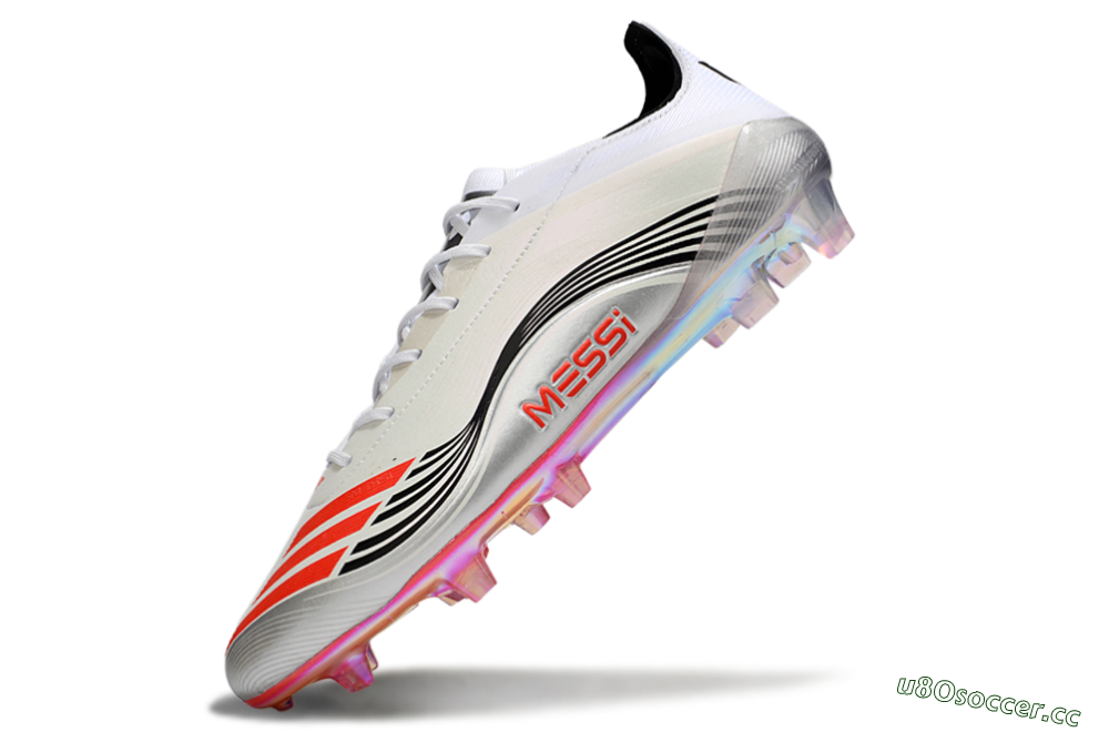 Men's Messi x Adidas Predator 25 Elite FG Firm Ground Low-Tops Football Boots - Silver/Black/Red 5