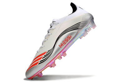 Men's Messi x Adidas Predator 25 Elite FG Firm Ground Low-Tops Football Boots - Silver/Black/Red