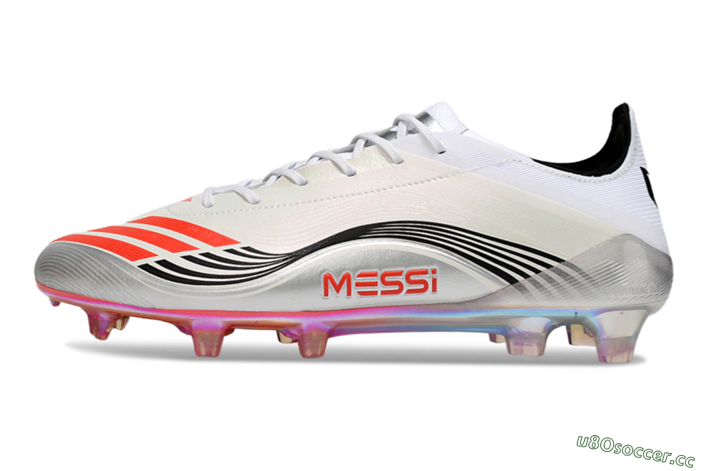 Men's Messi x Adidas Predator 25 Elite FG Firm Ground Low-Tops Football Boots - Silver/Black/Red 0