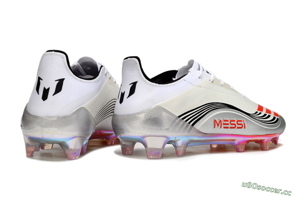 Men's Messi x Adidas Predator 25 Elite FG Firm Ground Low-Tops Football Boots - Silver/Black/Red 6