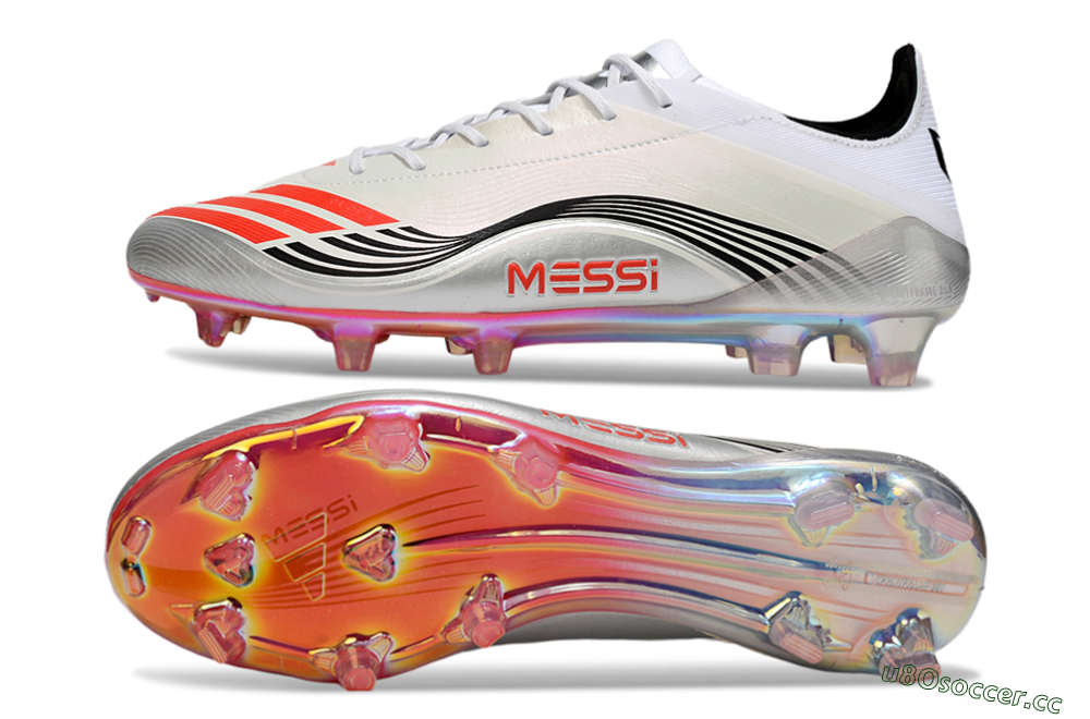 Men's Messi x Adidas Predator 25 Elite FG Firm Ground Low-Tops Football Boots - Silver/Black/Red 1