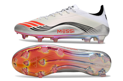 Men's Messi x Adidas Predator 25 Elite FG Firm Ground Low-Tops Football Boots - Silver/Black/Red
