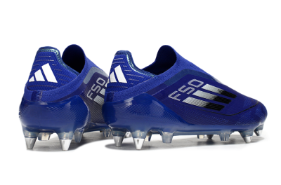 Men's Adidas F50 Elite Laceless SG Soft Ground Low-Tops Football Boots - Blue/Silver/Black