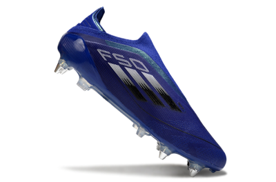 Men's Adidas F50 Elite Laceless SG Soft Ground Low-Tops Football Boots - Blue/Silver/Black