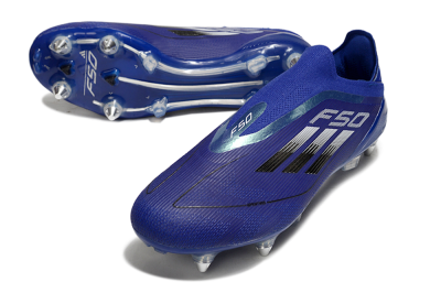 Men's Adidas F50 Elite Laceless SG Soft Ground Low-Tops Football Boots - Blue/Silver/Black