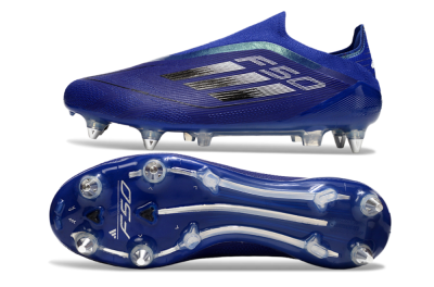Men's Adidas F50 Elite Laceless SG Soft Ground Low-Tops Football Boots - Blue/Silver/Black