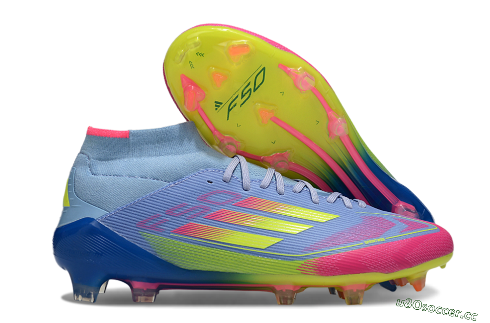 Men's Adidas F50 Elite Mid FG Firm Ground High-Tops Football Boots - Jade/Yellow/Pink 2