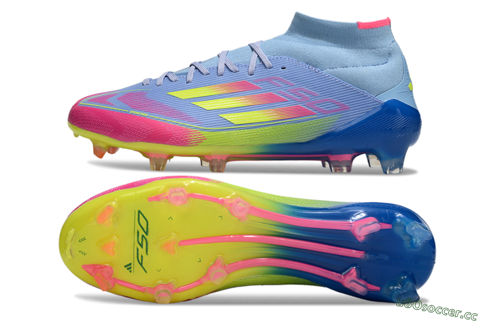 Men's Adidas F50 Elite Mid FG Firm Ground High-Tops Football Boots - Jade/Yellow/Pink 1