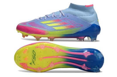 Men's Adidas F50 Elite Mid FG Firm Ground High-Tops Football Boots - Jade/Yellow/Pink