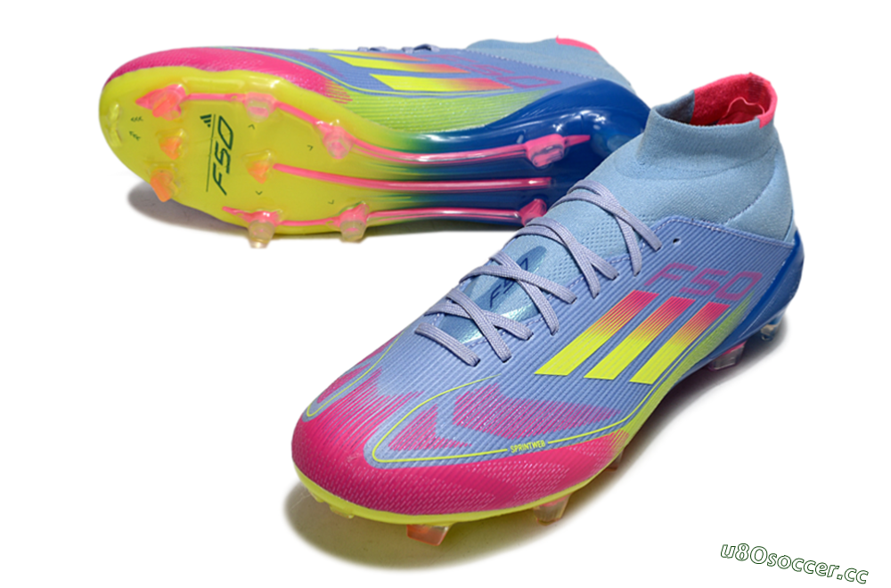 Men's Adidas F50 Elite Mid FG Firm Ground High-Tops Football Boots - Jade/Yellow/Pink 3