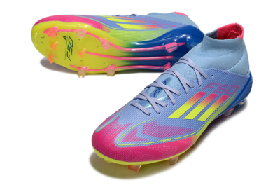Men's Adidas F50 Elite Mid FG Firm Ground High-Tops Football Boots - Jade/Yellow/Pink