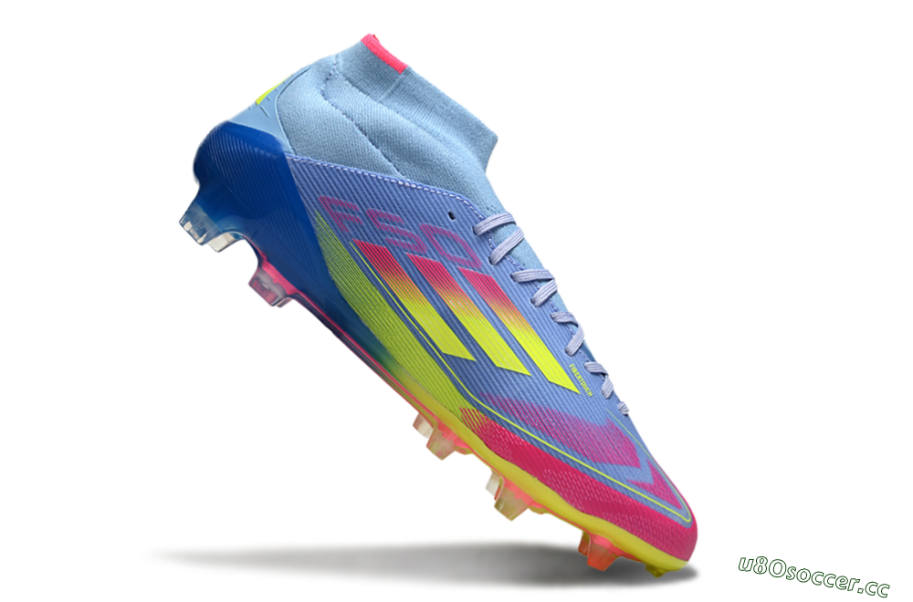 Men's Adidas F50 Elite Mid FG Firm Ground High-Tops Football Boots - Jade/Yellow/Pink 4