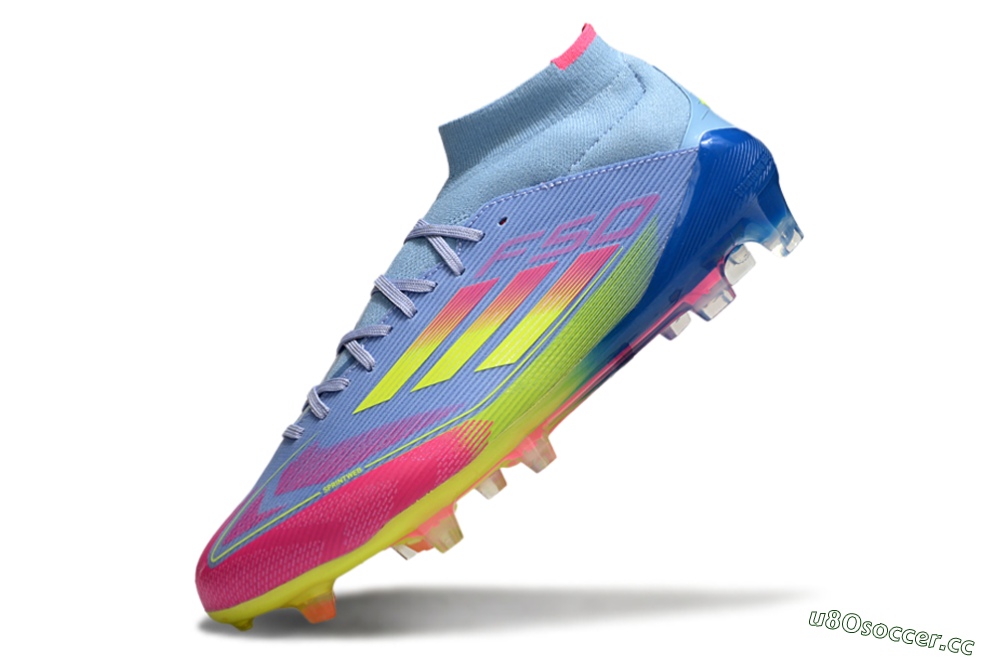 Men's Adidas F50 Elite Mid FG Firm Ground High-Tops Football Boots - Jade/Yellow/Pink 5