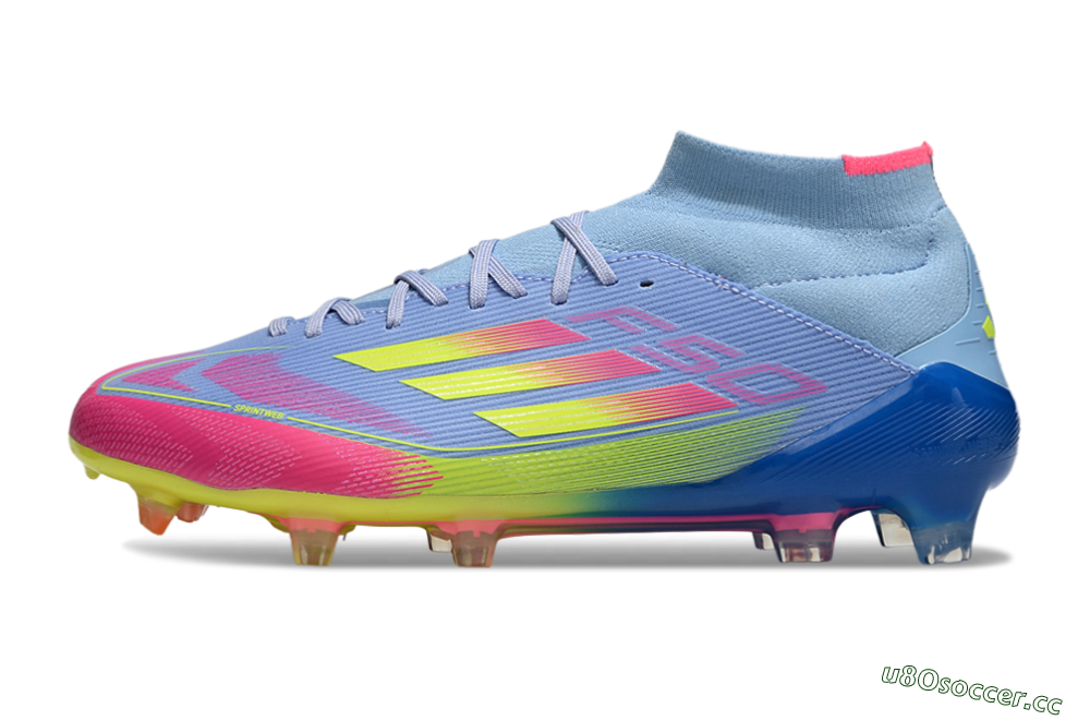 Men's Adidas F50 Elite Mid FG Firm Ground High-Tops Football Boots - Jade/Yellow/Pink 0