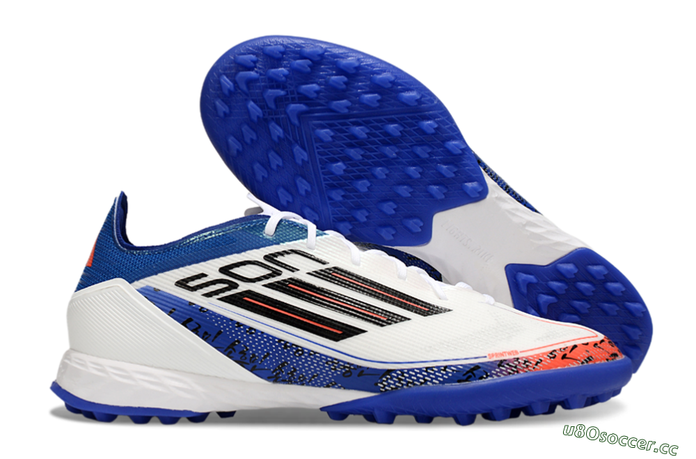 Men's Son x Adidas F50 Pro TF Artificial Turf Low-Tops Football Shoes - White/Black/Blue 2