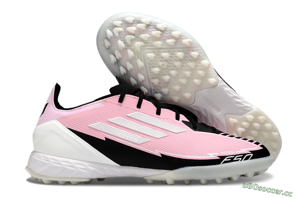Men's Messi x Adidas F50 Pro TF Artificial Turf Low-Tops Football Shoes - Pink/White/Black 2