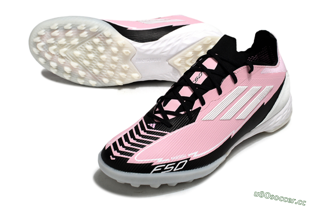 Men's Messi x Adidas F50 Pro TF Artificial Turf Low-Tops Football Shoes - Pink/White/Black 3