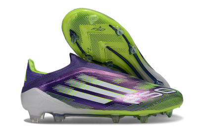 Men's Adidas F50 Elite Laceless FG Firm Ground Low-Tops Football Boots - Purple/White/Yellow