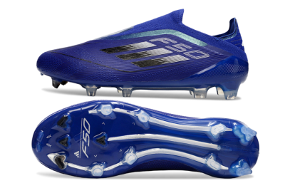 Men's Adidas F50 Elite Laceless FG Firm Ground Low-Tops Football Boots - Blue/Silver/Black