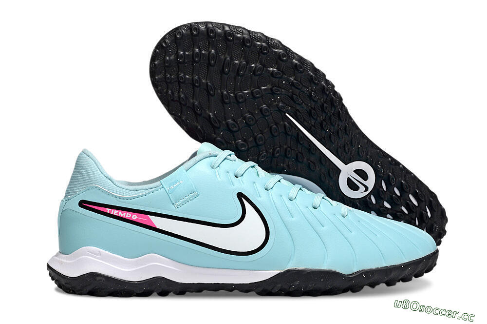 Men's Nike Tiempo Legend 10 Pro TF Artificial Turf Low-Tops Football Shoes - Jade/White/Pink 2