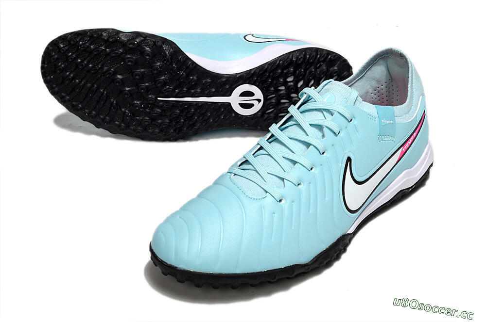 Men's Nike Tiempo Legend 10 Pro TF Artificial Turf Low-Tops Football Shoes - Jade/White/Pink 3