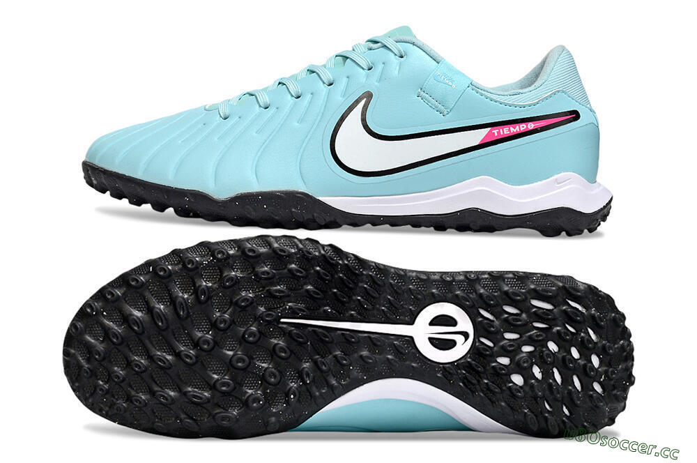 Men's Nike Tiempo Legend 10 Academy TF Artificial Turf Low-Tops Football Shoes - Jade/White/Pink 1