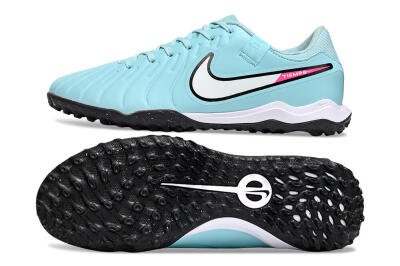 Men's Nike Tiempo Legend 10 Academy TF Artificial Turf Low-Tops Football Shoes - Jade/White/Pink