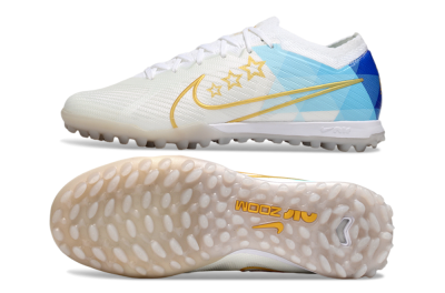 Men's Nike Air Zoom Mercurial Vapor 15 Elite TF Artificial Turf Low-Tops Football Shoes - White/Gold/Blue