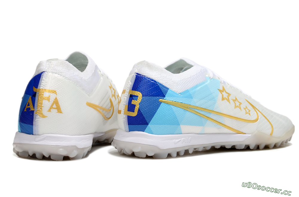Men's Nike Air Zoom Mercurial Vapor 15 Elite TF Artificial Turf Low-Tops Football Shoes - White/Gold/Blue 6