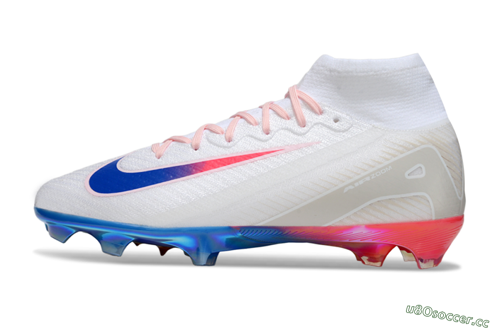 Unisex Nike Air Zoom Mercurial Superfly 10 Elite FG Firm Ground High-Tops Football Boots - White/Blue/Red 0